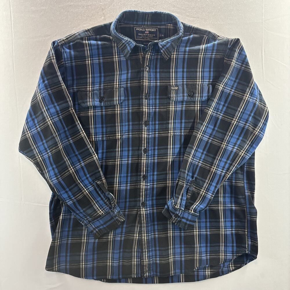 Vintage Polo Sport Sportsman Plaid Flannel Button Down Shirt Size XL Adventure